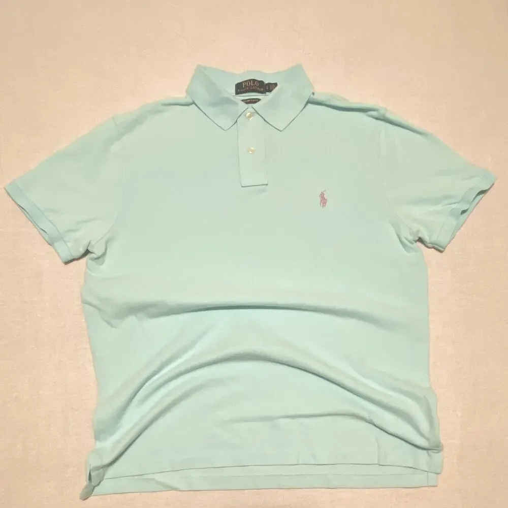 Polo Ralph Lauren Custom Slim Fit Polo Shirt Men’s L mint green Solid Cotton